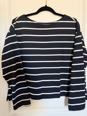 Old Navy - Navy and White Striped Boatneck Mariner Tee